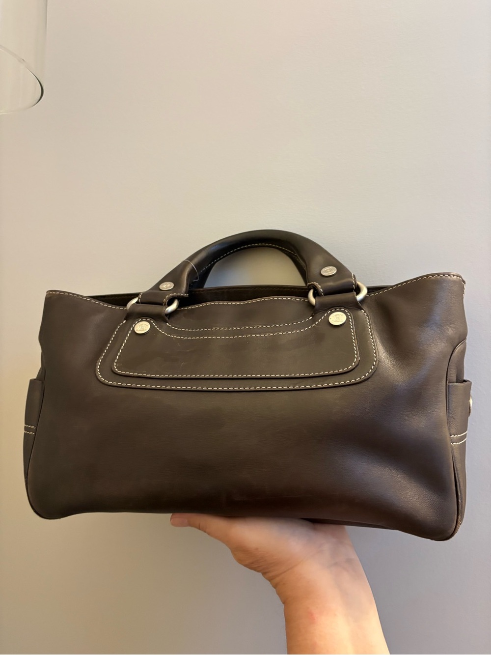 🔥 AUTHENTIC RARE Celine Brown Leather Contrast Stitch Boogie Bag CE00/84 EUC